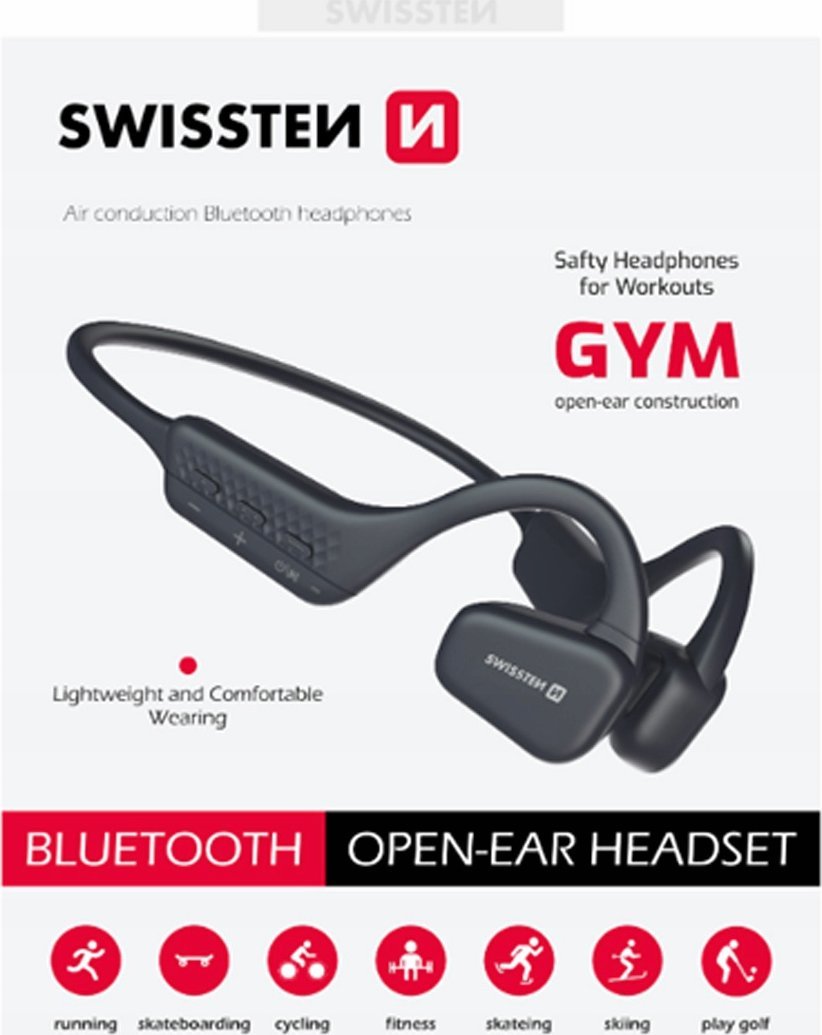 Kufje sportive Swissten Gym Air Conduction, Bluetooth, True Wireless, të zeza