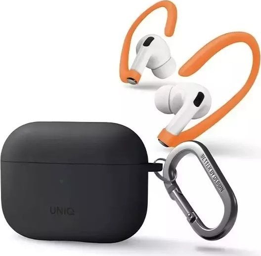 Mbulesë Uniq Nexo për AirPods Pro 2, silikon, me Ear Hooks, gri karboni