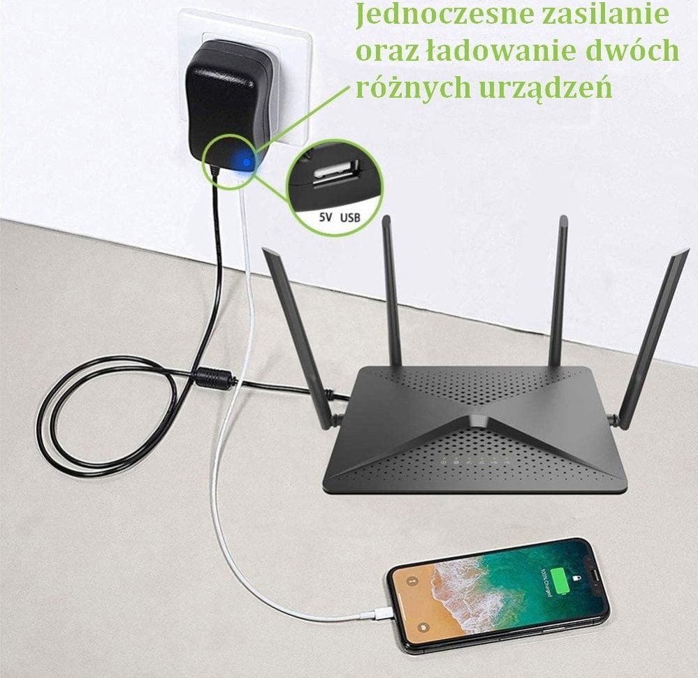 Adapter universal rryme Techly IPW-NTS2250G2, 3-12V 2.25A 27W, portë USB 5V 1A, i zi