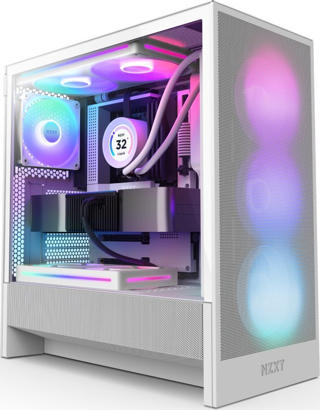 Kуќиште за компјутер NZXT H5 Flow RGB, Mid Tower, калено стакло, бела боја