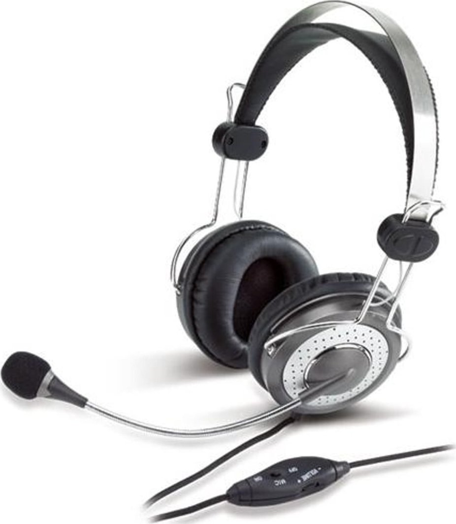 Kufje me mikrofon Genius HS-04SU, me kabllo 1.8 m, lidhje 3.5 mm, gri