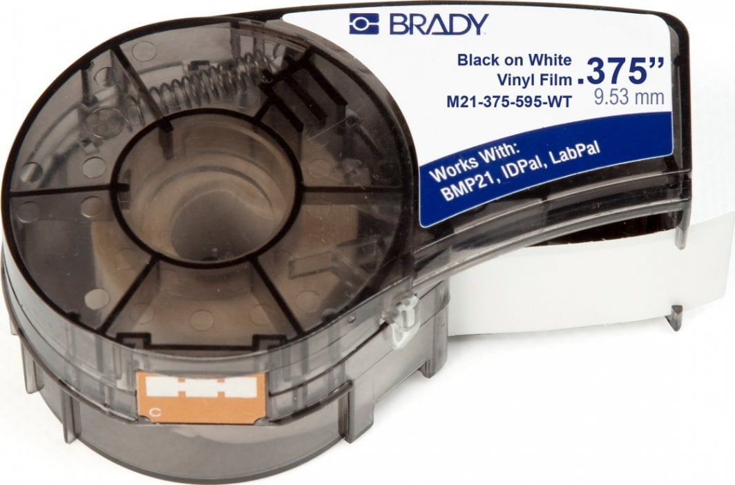 Rrip etiketimi Brady Black on White, 6.4 m, 9.53 mm, i bardhë