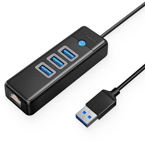 USB hub ORICO PW3UR-U3, 3 porta USB 3.0, portë RJ45, i zi