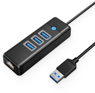 USB hub ORICO PW3UR-U3, 3 porta USB 3.0, portë RJ45, i zi