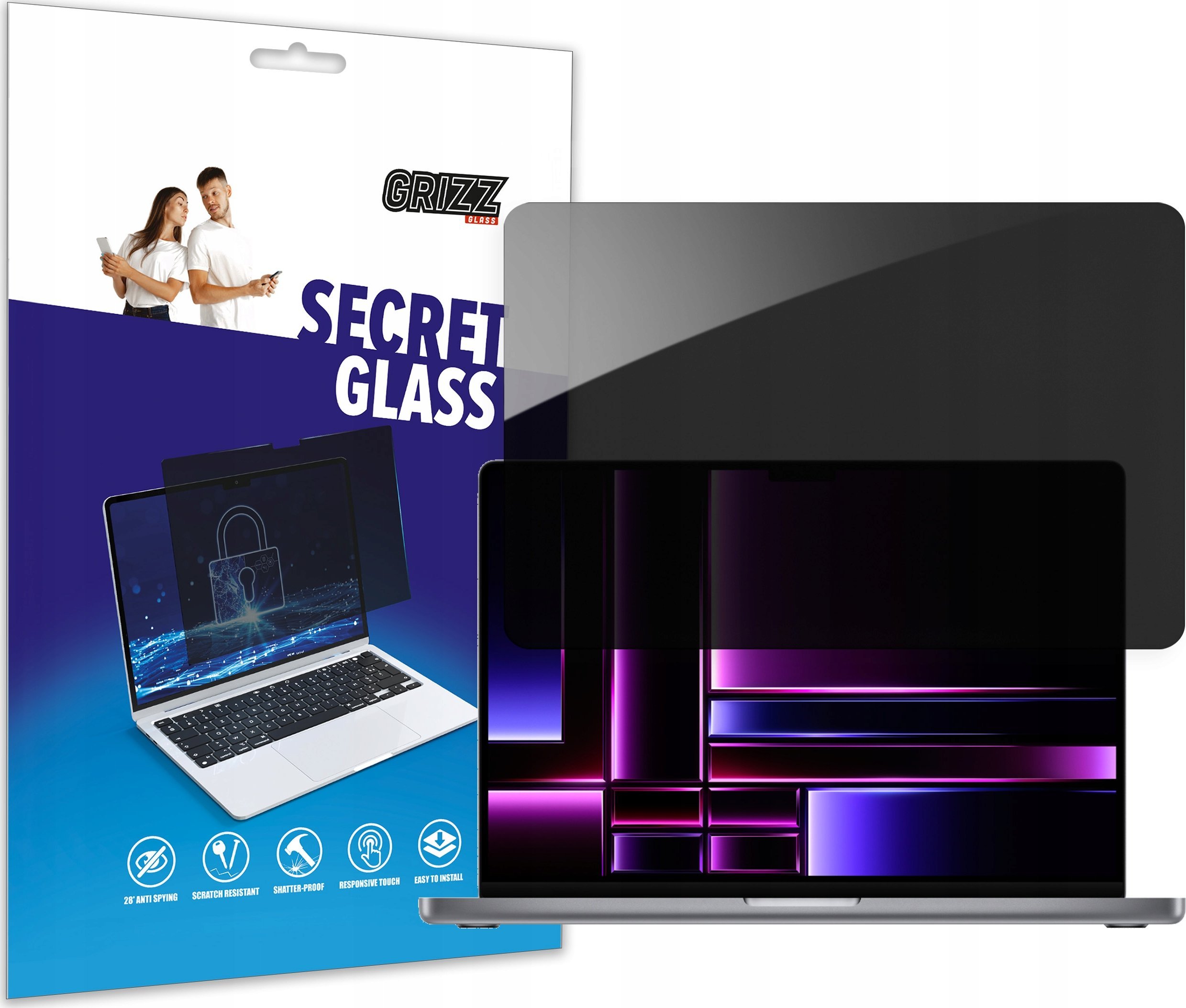 Mbrojtës ekrani GrizzGlass Matte SecretGlass për Apple MacBook Pro 14" 2021-2025, efekt privatësie, mat, transparent