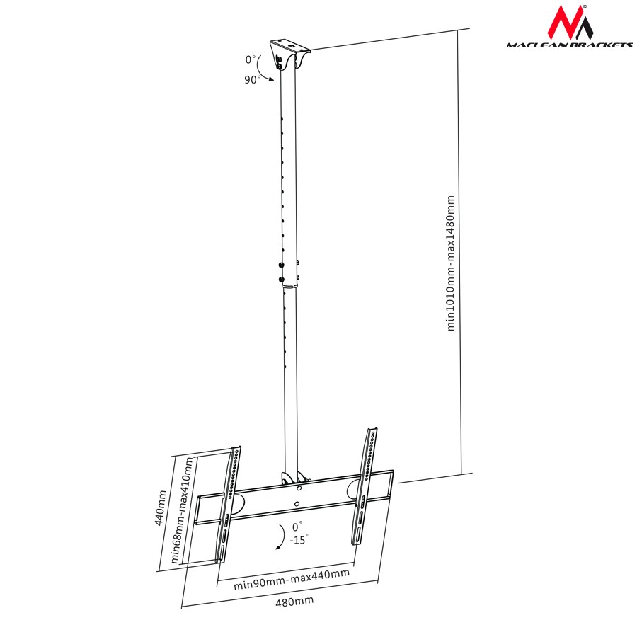 Mbajtëse muri dhe tavani Maclean MC-631/MC-541, 32-65", 50kg, e zezë