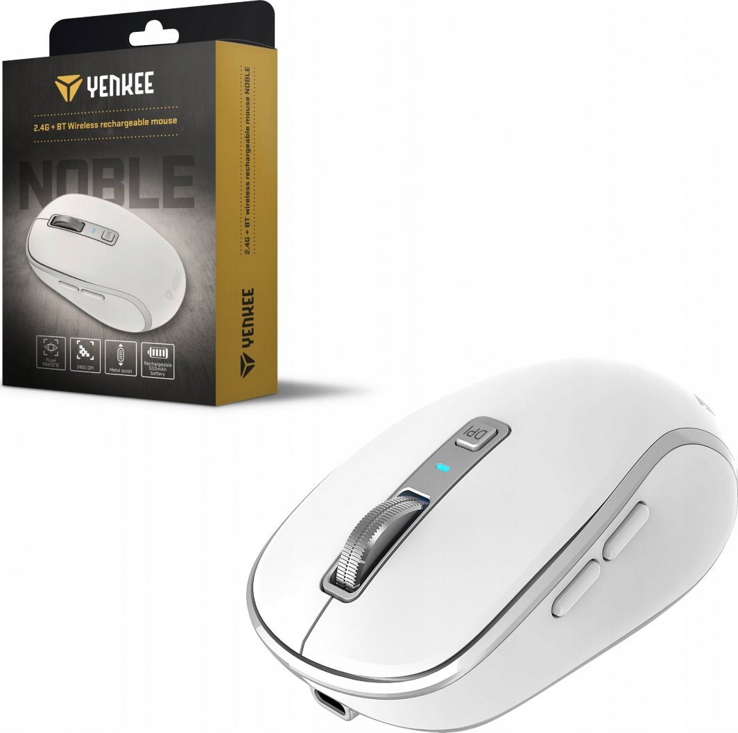 Mouse wireless Yenkee NOBLE YMS 2085WE, 2400 DPI, i bardhë
