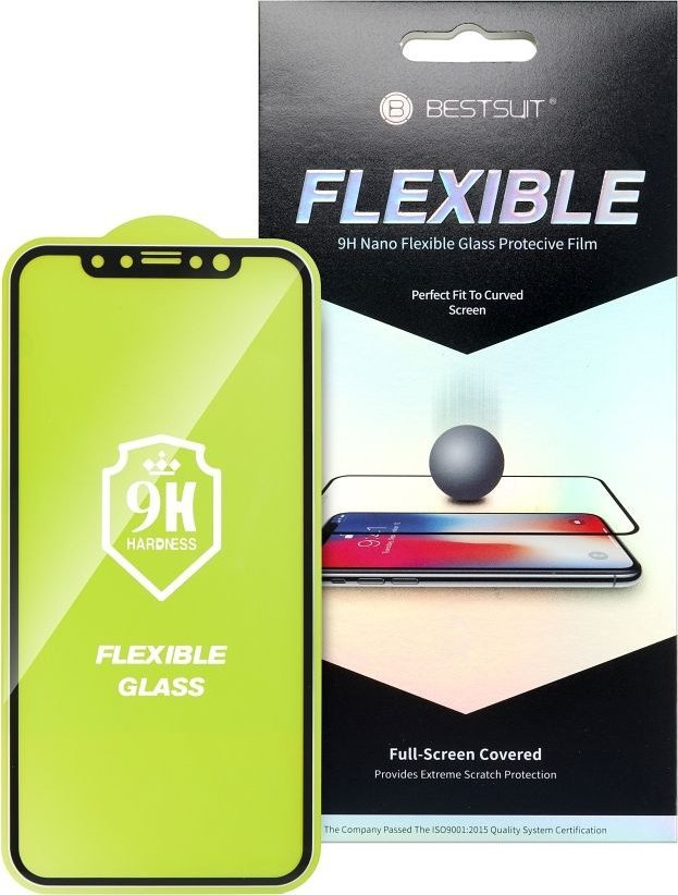 Mbrojtës ekrani Bestsuit për iPhone 14 Pro, xham organik fleksibël, skaje të pjerrëta, i zi