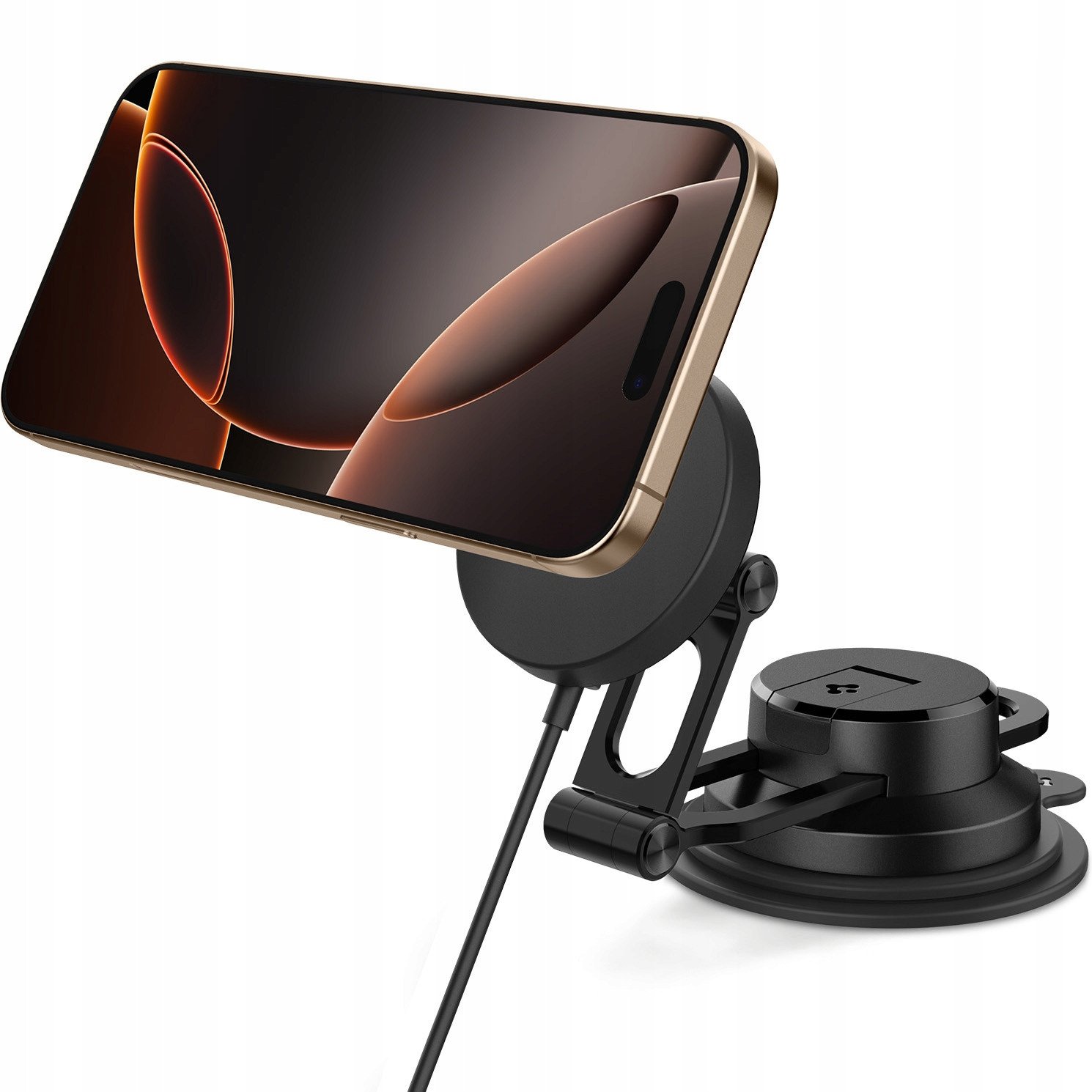 Mbajtëse makine me karikues wireless Spigen OneTap Pro 4 MagSafe, për pult dhe xham, e zezë