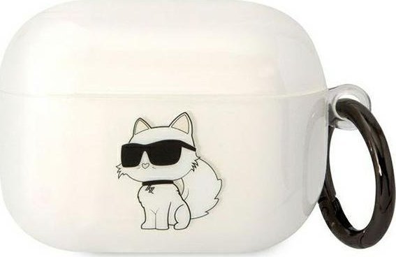 Mbështjellës Karl Lagerfeld Protective Case Choupette për AirPods Pro, gjenerata 1, transparent, i bardhë