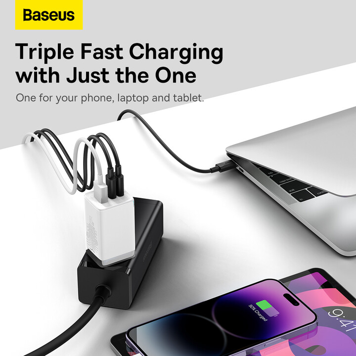 Karikues Baseus GaN5 Pro, 2x USB-C, USB-A, 65W, i bardhë