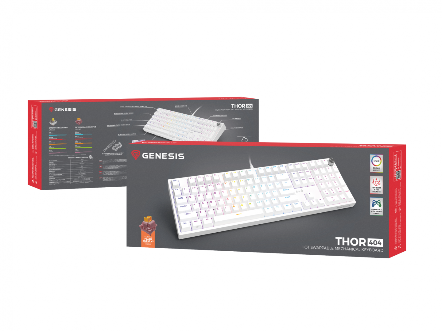 Tastierë mekanike Genesis Thor 404 NKG-2300, RGB, me kabllo, e zezë