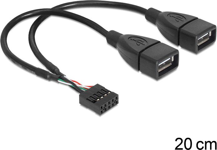 Kabllo USB Delock 83292, USB 2.0 header në 2x USB A, 0.2m, i zi