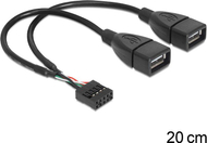 Kabllo USB Delock 83292, USB 2.0 header në 2x USB A, 0.2m, i zi