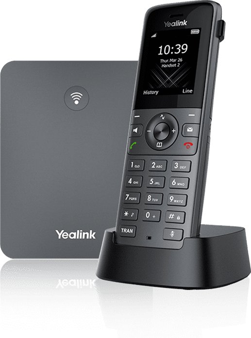 Telefon DECT IP Yealink W73P, sistem telefoni pa tela, për zyra, i zi