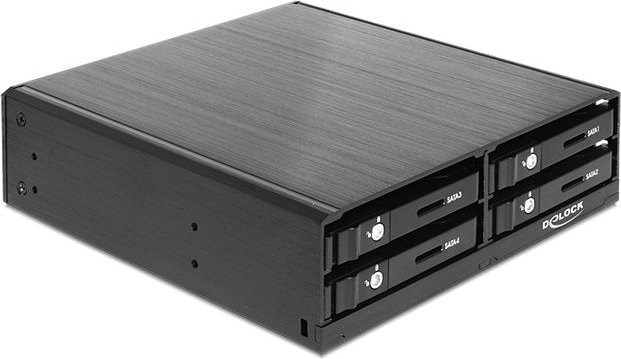 Panel drive bay DeLOCK 47220, 5.25", për 4 disqe 2.5" SATA, i zi