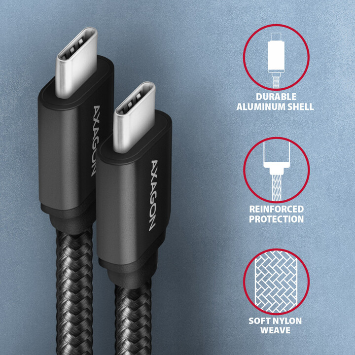 Кабел AXAGON USB-C - USB-C SPEED USB3.2 Gen 1, PD60W 3A, 2m, црн