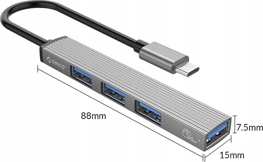 HUB USB Orico AH-13-GY, 4 porta, Type-C në USB 3.0 dhe 2.0, gri