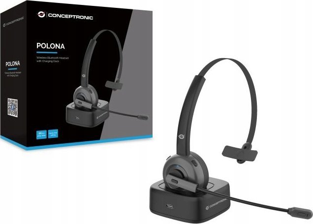 Kufje Bluetooth Conceptronic POLONA, me mikrofon, me stacion karikimi, e zezë