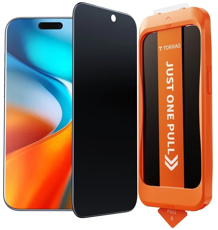 Folie mbrojtëse Torras Install Master Privacy Series, për iPhone 17, xham i temperuar, e zezë