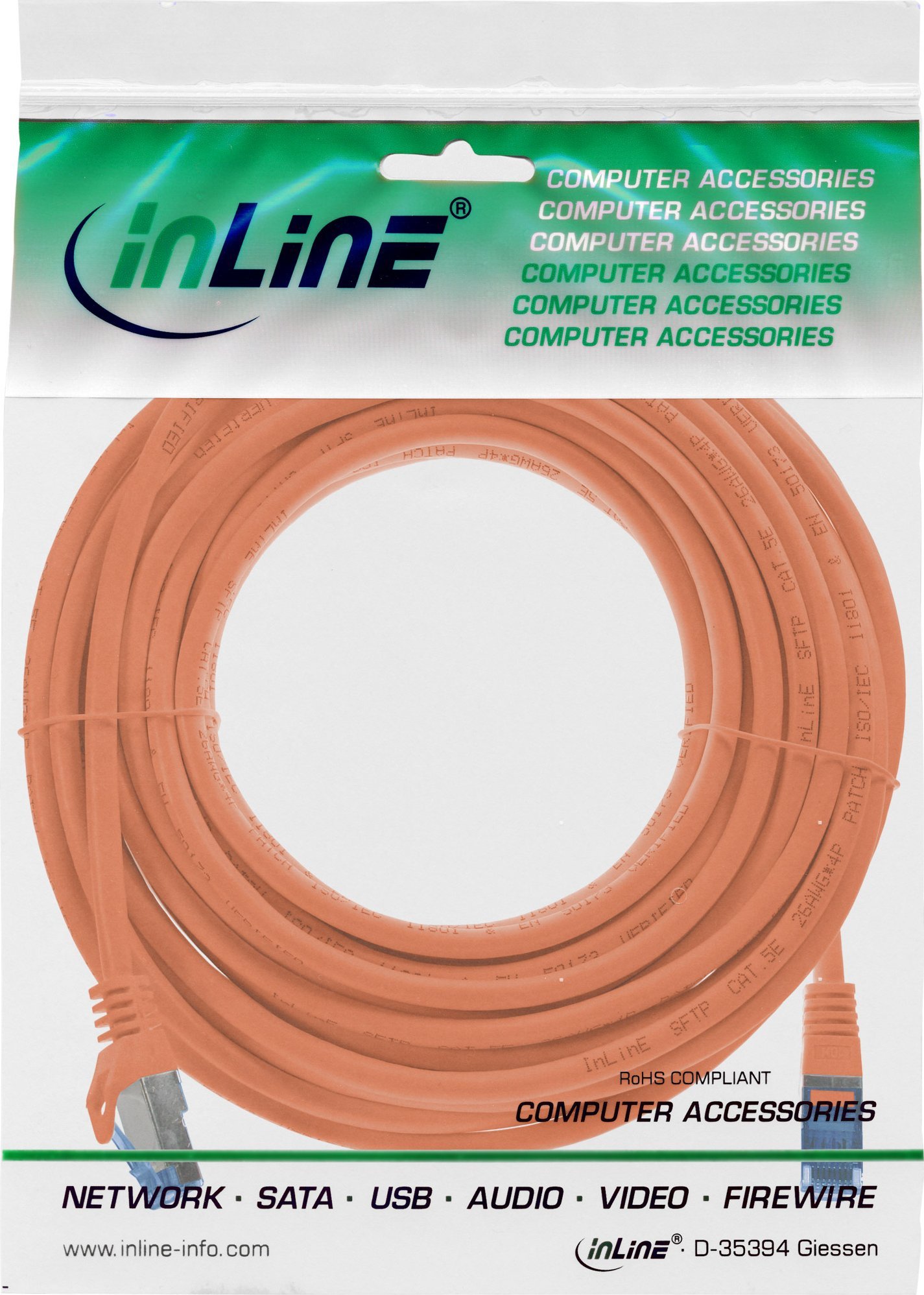 Kabllo rrjeti InLine Cat.6A S/FTP, 5m, PoE, portokalli
