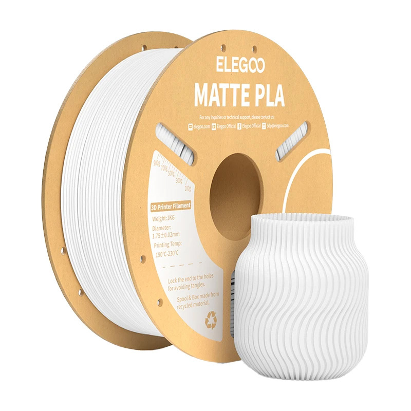 Filament 3D Elegoo Matte PLA, 1.75mm, 1kg, i bardhë