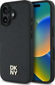 Futrollë telefoni DKNY Leather Repeat Pattern Case, MagSafe për iPhone 16, e zezë