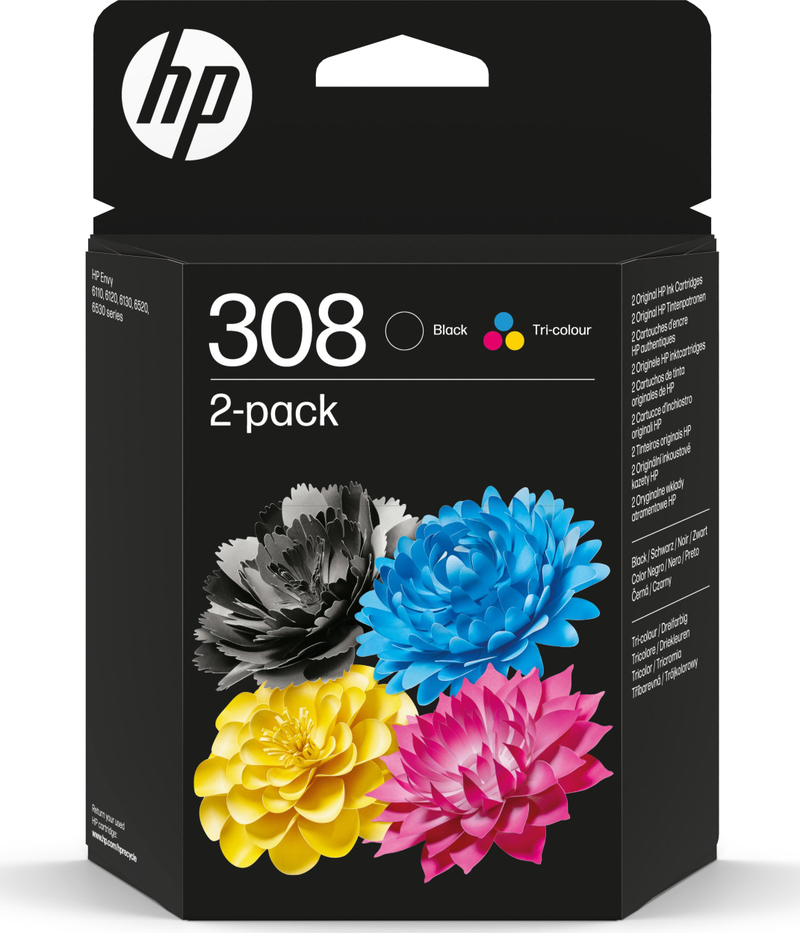 Kartutç bojëra HP 6L6S6UE 308, multipack, e zezë dhe me ngjyra