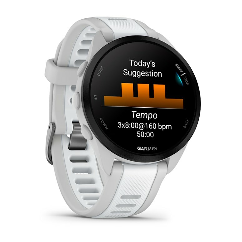 Ora sportive Garmin Forerunner 165 Music, 43mm, Mist Grey dhe Whitestone