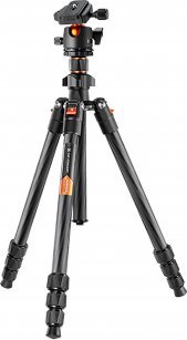Trepod kamerash K&amp;F Concept 64, 1.6m, fibër karboni, kokë sferike 360°, i zi