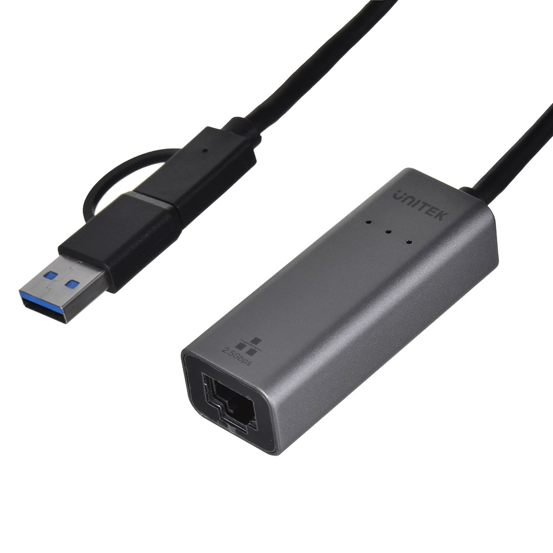 Адаптер Unitek U1313C, USB-A/C во RJ45, 2.5 Gbps, сив
