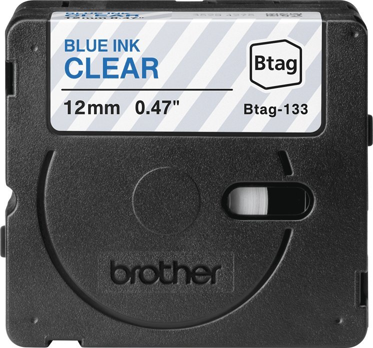 Shirit etiketues Brother BTAG-133, 12mm, 4m, blu mbi transparent