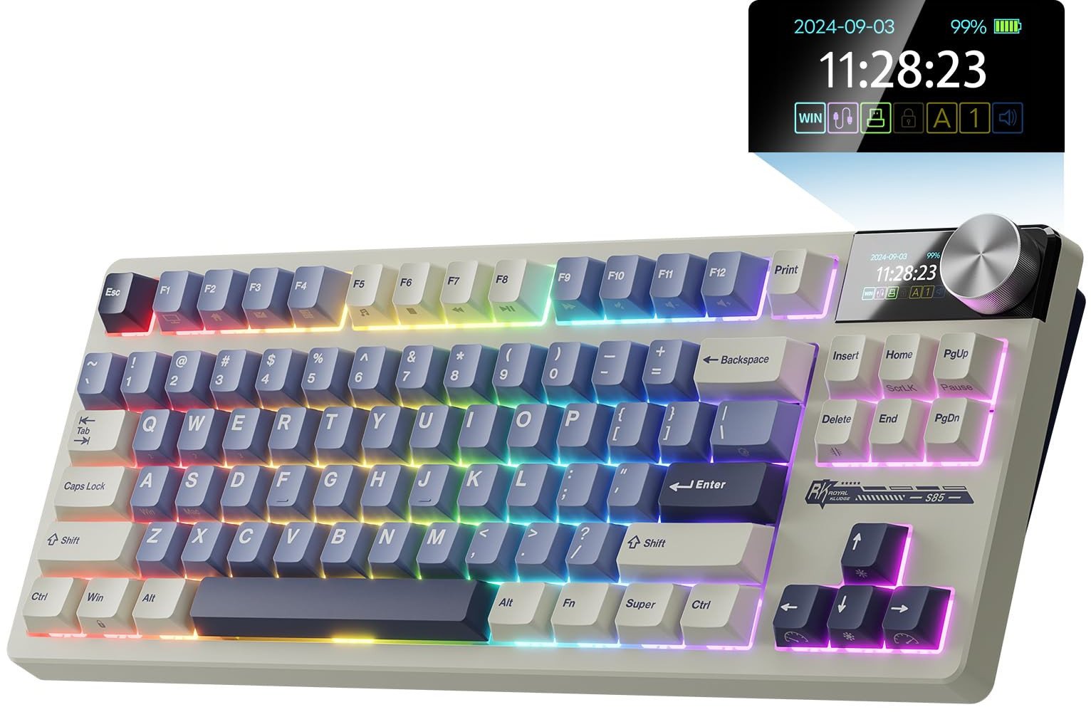 Tastierë mekanike pa tela RK Royal Kludge S85, TKL, hot swappable, me ekran dhe knob