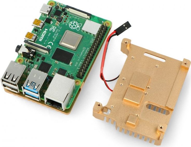 Метална кутија JustPi DNG-16015 за Raspberry Pi 4B, 2 вентилатори, златна боја