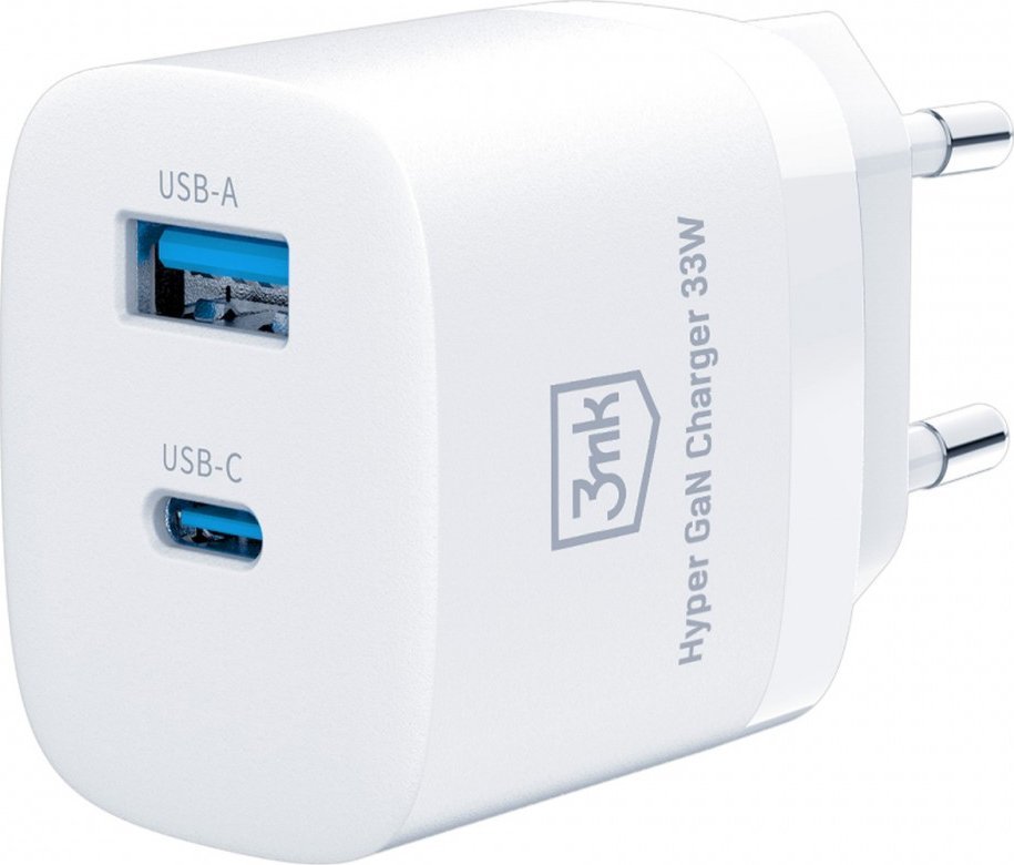 Karikues 3mk Hyper Charger 33W, 1x USB A, 1x USB C, i bardhë