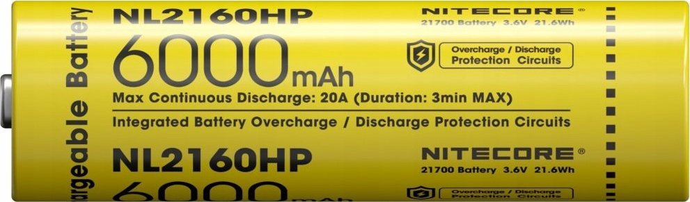Bateri Nitecore NL2160, 21700, 6000mAh, e verdhë