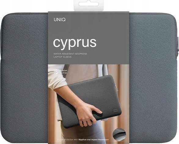 Futrollë laptopi Uniq Cyprus, 16", neopren, rezistente ndaj ujit, oniks e zezë