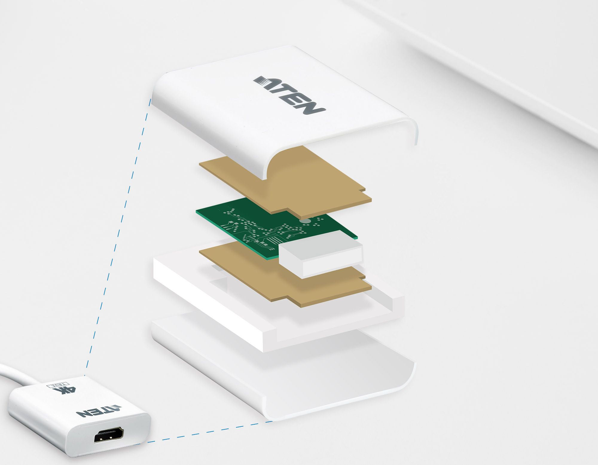 Adapter AV Aten VC986B, DisplayPort në HDMI, 4K, i bardhë