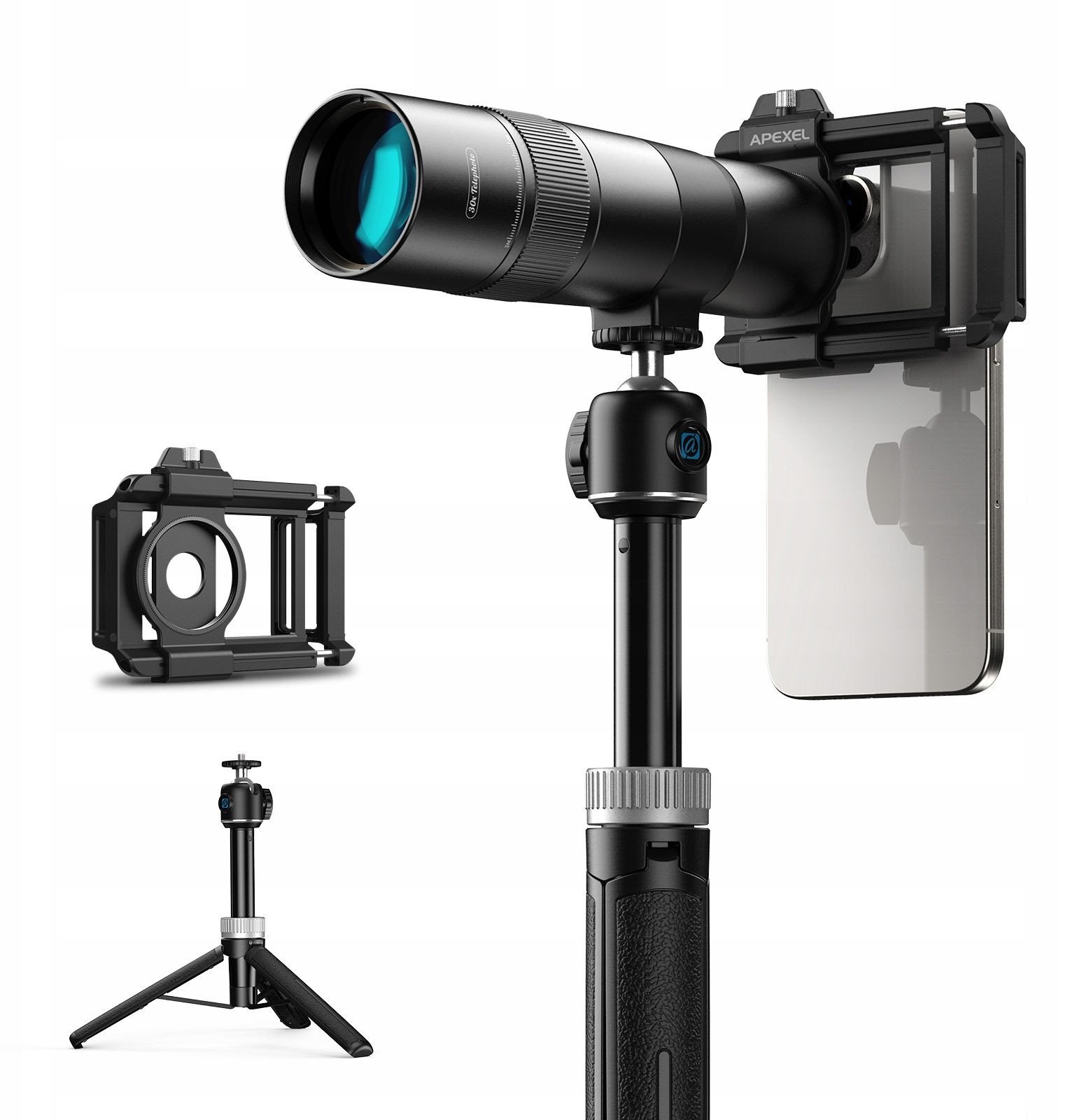 Objektiv telefoni Apexel APL-30XJJ028, zmadhim 30x, me tripod, i zi