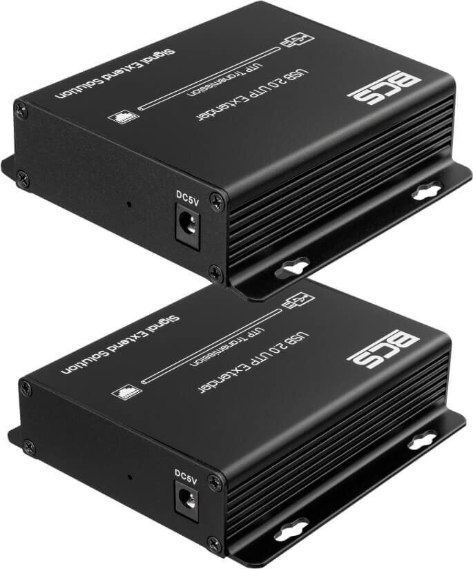 Ekstender USB përmes kabllos bakri BCS UTP 4USB SET2, set me 2 pjesë, plug and play, i zi