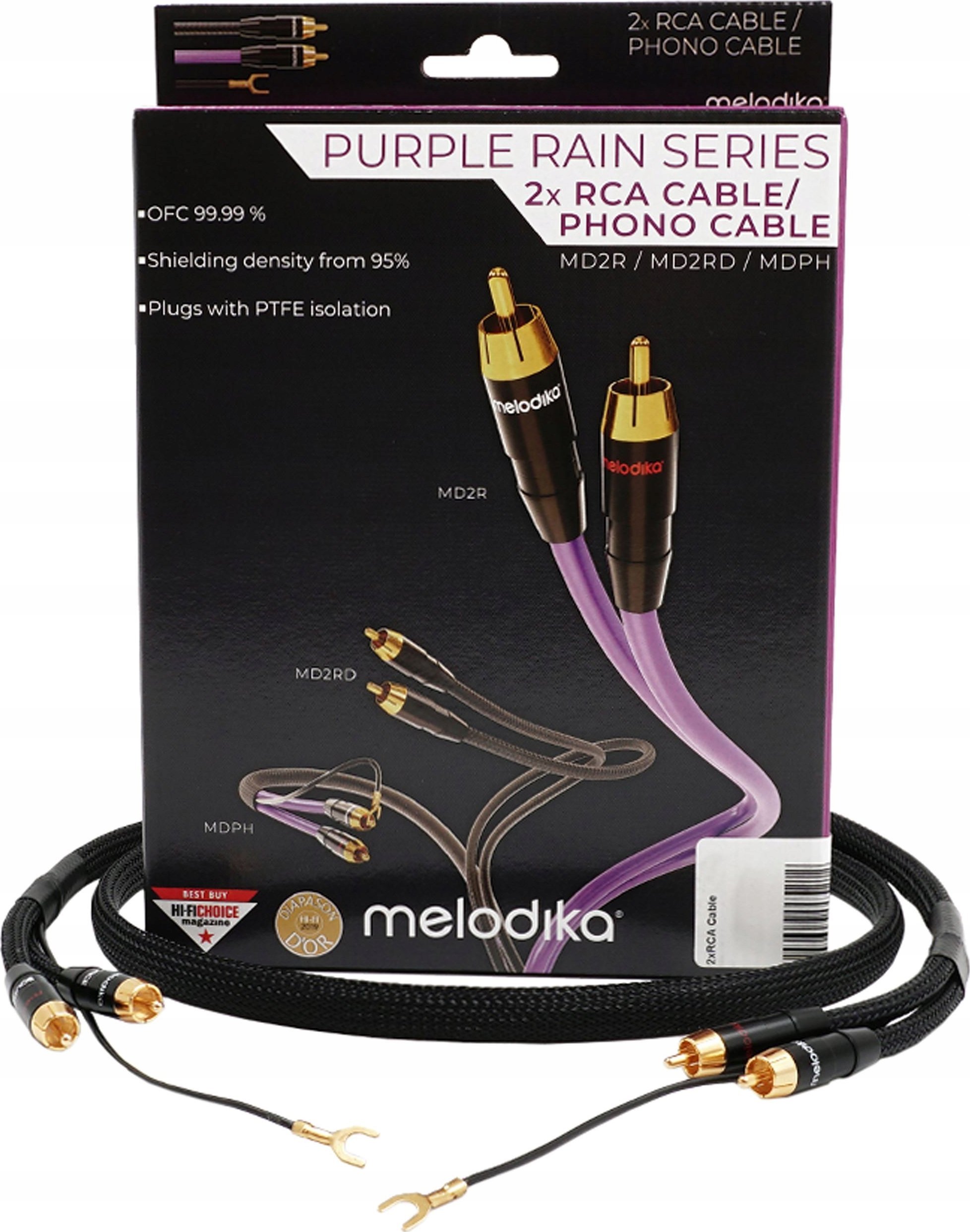 Kabllo audio Melodika MDPHD15 Purple Rain, 2xRCA PHONO me tokëzim, 1.5m, e zezë