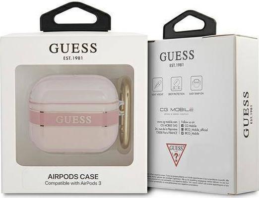 Заштитна навлака Guess Strap Collection за AirPods 3, со декоративен ремен, розова
