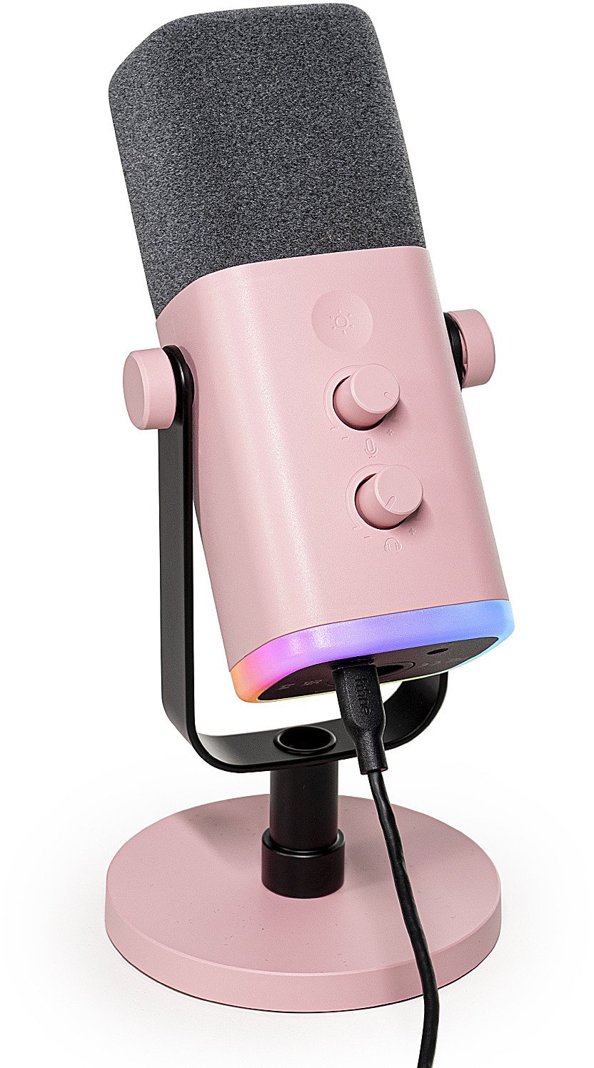 Mikrofon studio dinamik Fifine AM8, XLR USB, RGB, rozë