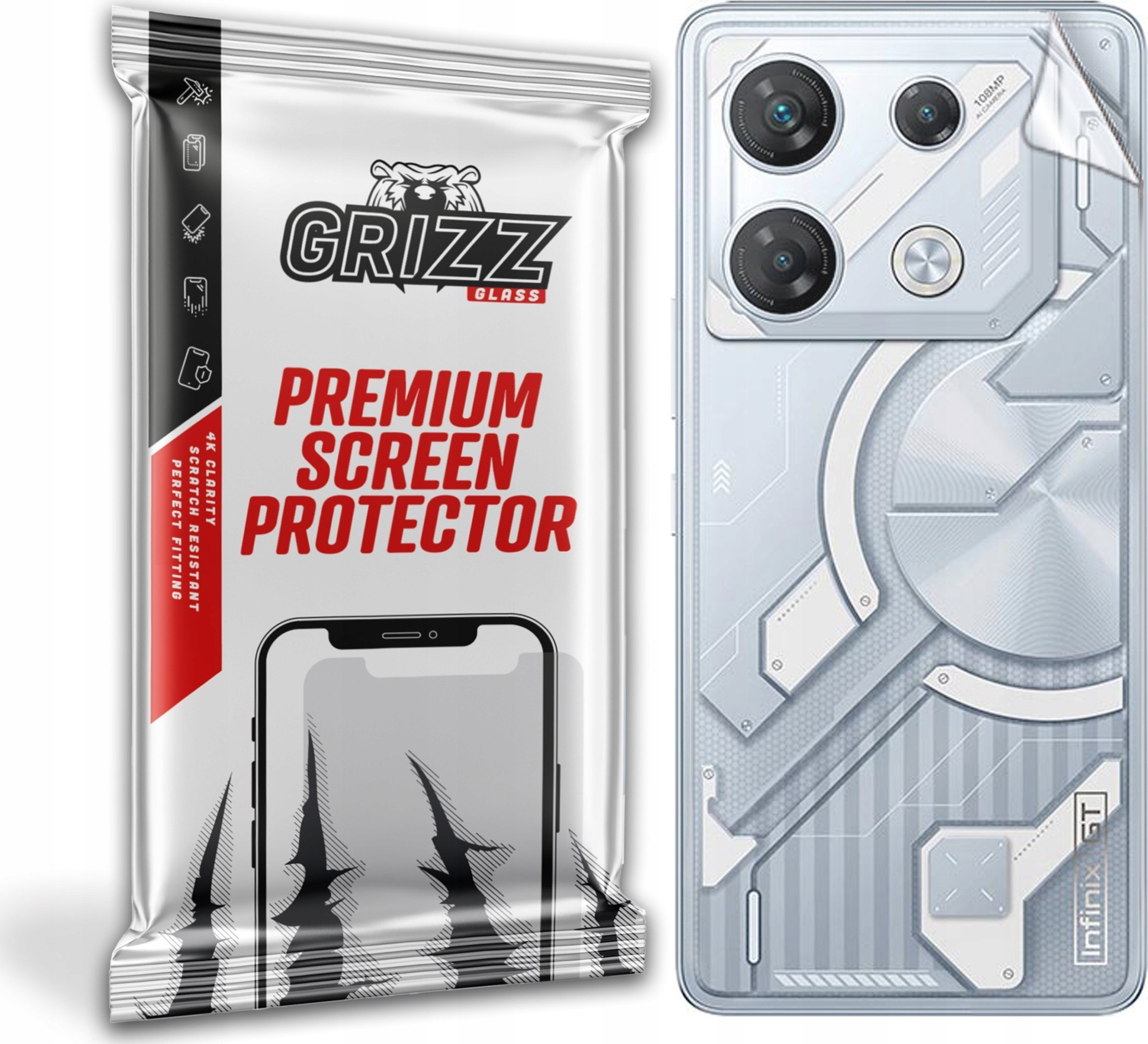 Film mbrojtës GrizzGlass SatinSkin për Infinix GT 10 Pro, për pjesën e pasme, përfundim sateni, transparent