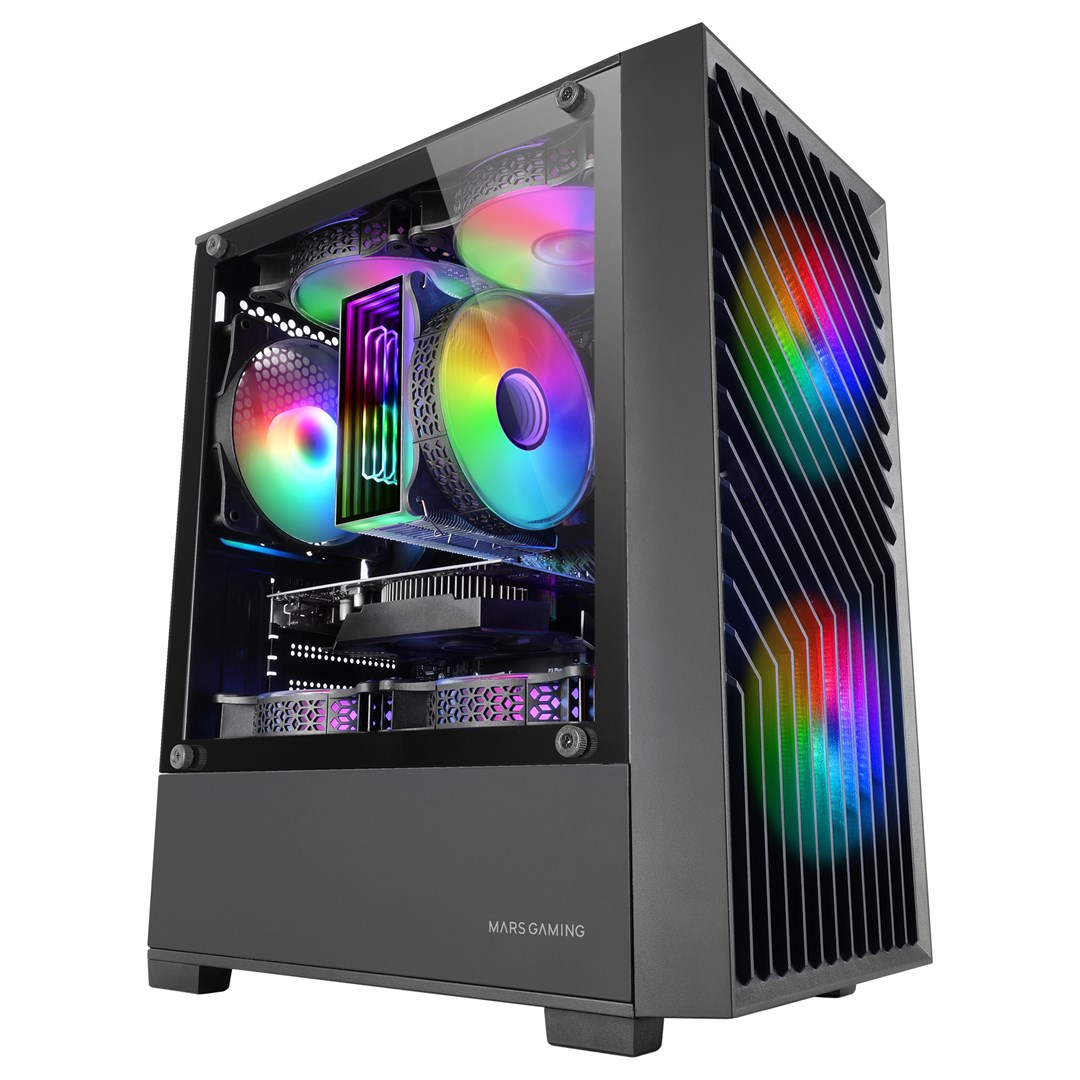 Kasa gaming Mars Gaming MC VORTEX, mini tower MicroATX, 3 fshesa FRGB 120mm, e zezë