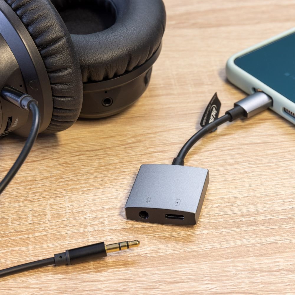 Adapter audio USB C InLine, USB C në 3.5mm, PD 30W, gri