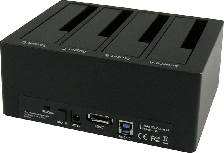 Docking station për HDD SSD LC-Power LC-DOCK-U3-4B, 4 porta SATA, USB 3.2 Gen1 dhe eSATA, i zi