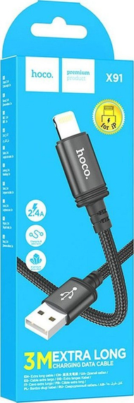 Kabllo karikimi HOCO X91 Radiance, Lightning, 3m, 2.4A, e zezë