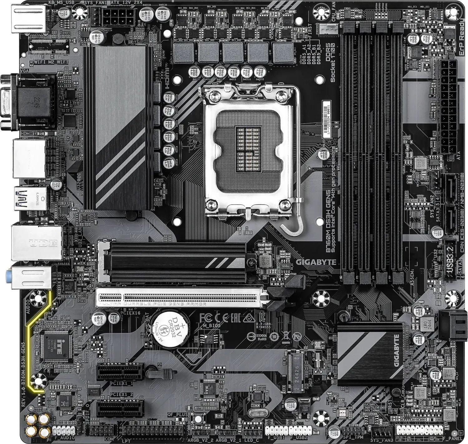 Pllakë amë GIGABYTE B760M DS3H GEN5, Intel 12 14 Gen, DDR5, Micro ATX
