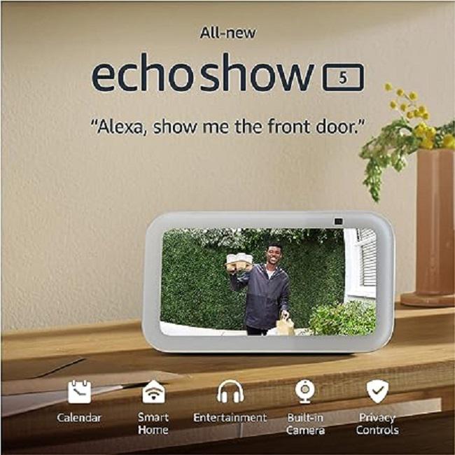 Smart display Amazon Echo Show 5 3rd Gen, 5.5", altoparlant me bas të thellë, e bardhë Glacier